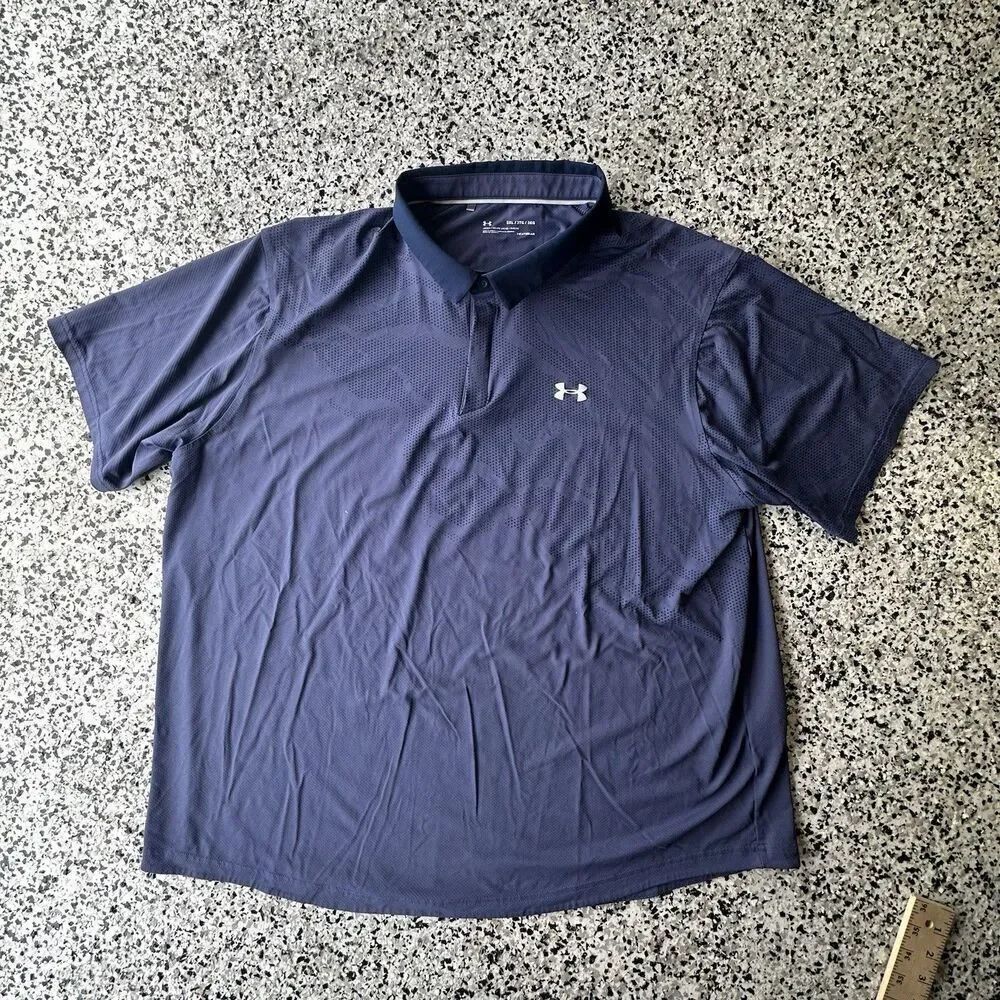 Under Armour Polo Shirt Mens 3XL Loose Heatgear Button Collared Navy Blue Golf